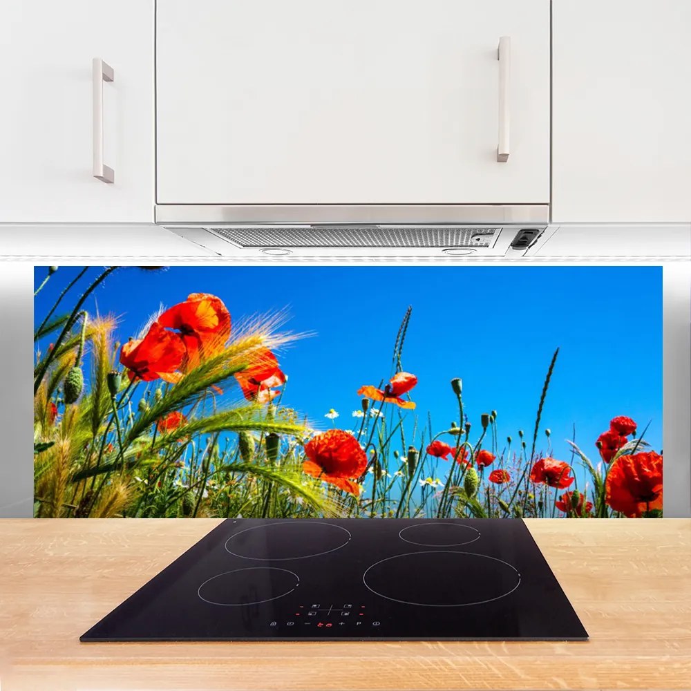 Szkło Dekoracyjne do Kuchni Polna Łąka Pełna Maków