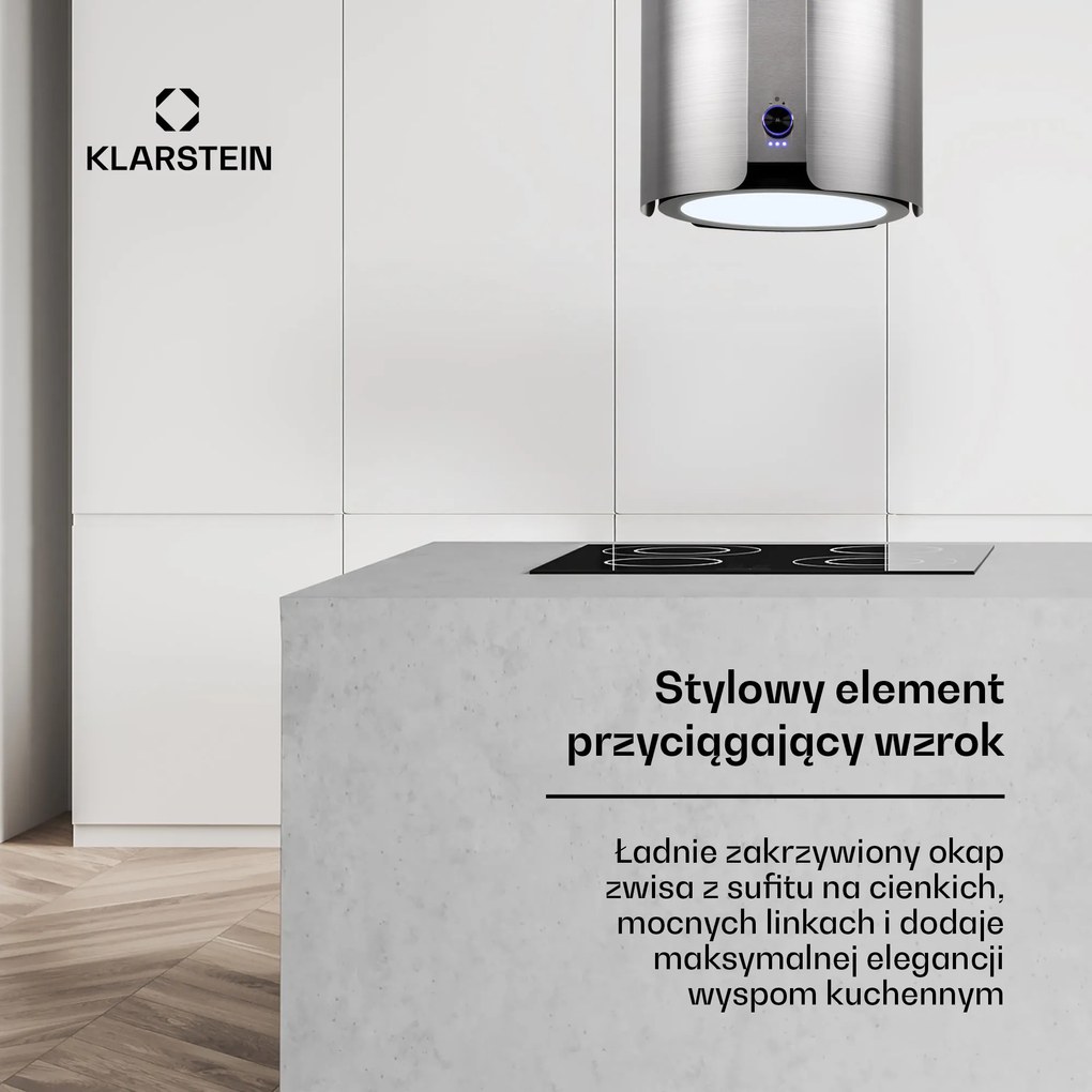 Klarstein Skyfall 45cm 402 m³/h Okap Wyspowy Srebrny