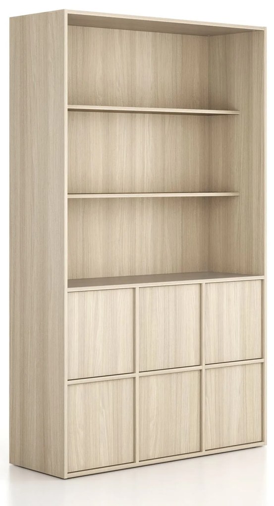 Szafka biurowa FRAME, 6x drzwi, 2x półka, 1299 x 450 x 2162 mm, PUSH-lock, dąb naturalny