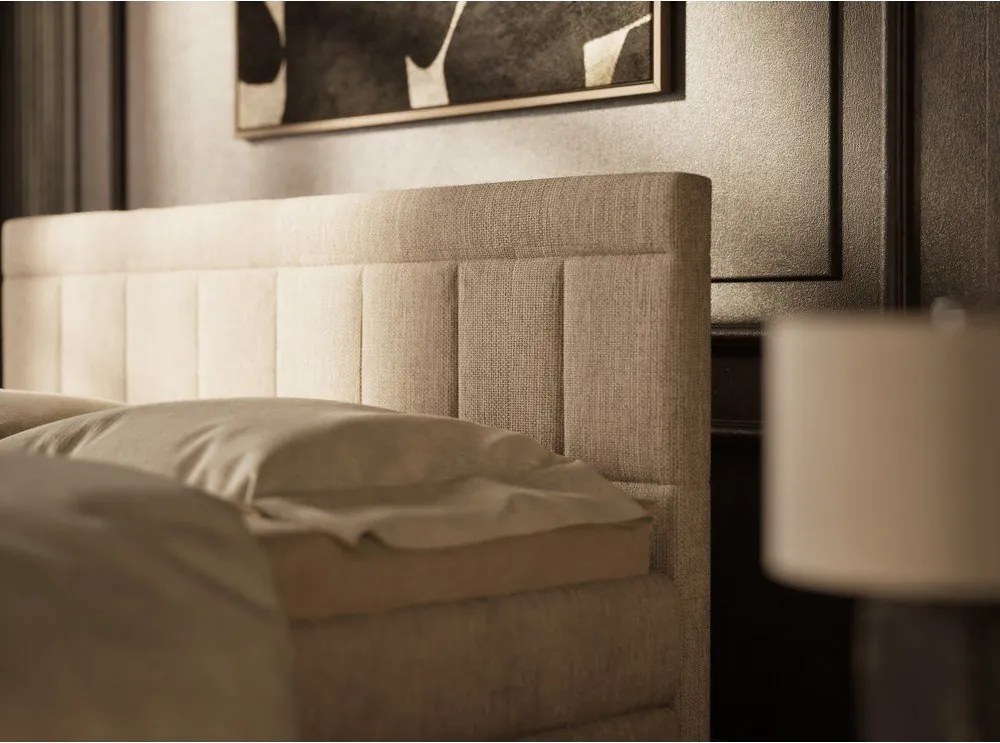 Beżowe łóżko kontynentalne ze schowkiem 160x200 cm Caya – Maison de Rêve