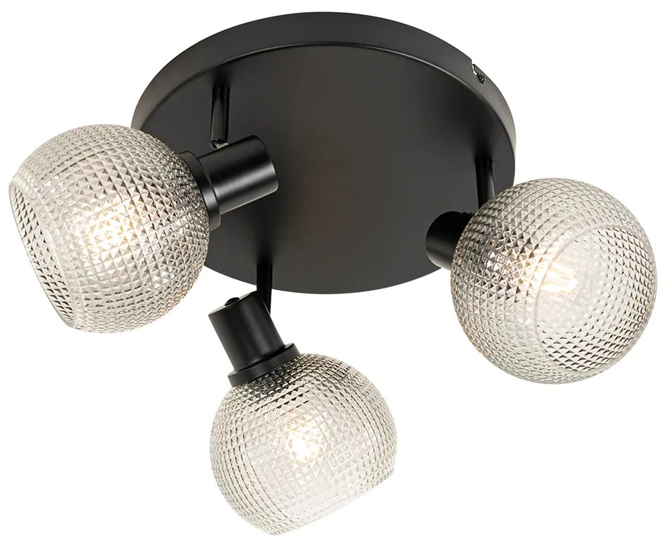 Designerski reflektor czarny z przydymionym szkłem 3-punktowy okrągły - Chico