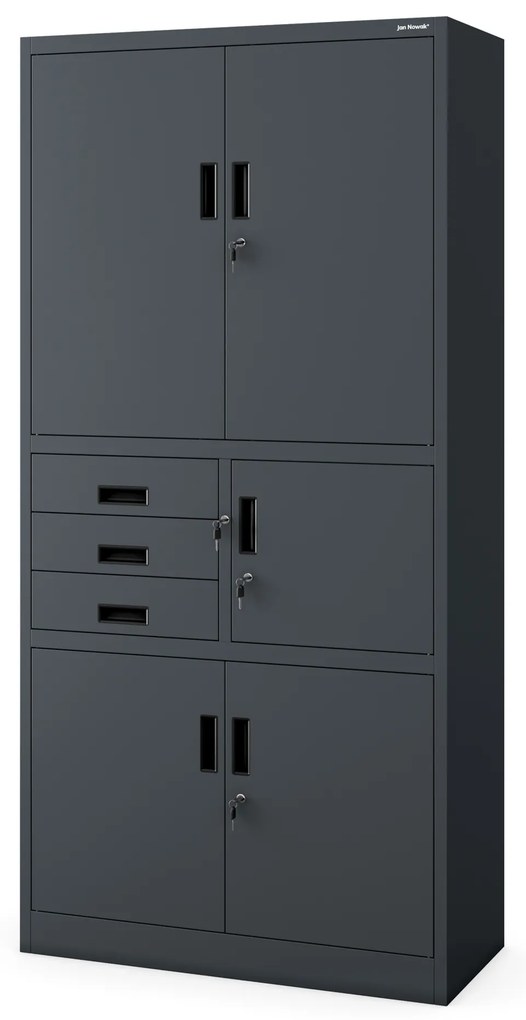 Biurowa szafa metalowa z sejfem na akta i dokumenty FILIP II, 900 x 1850 x 400 mm, antracytowa