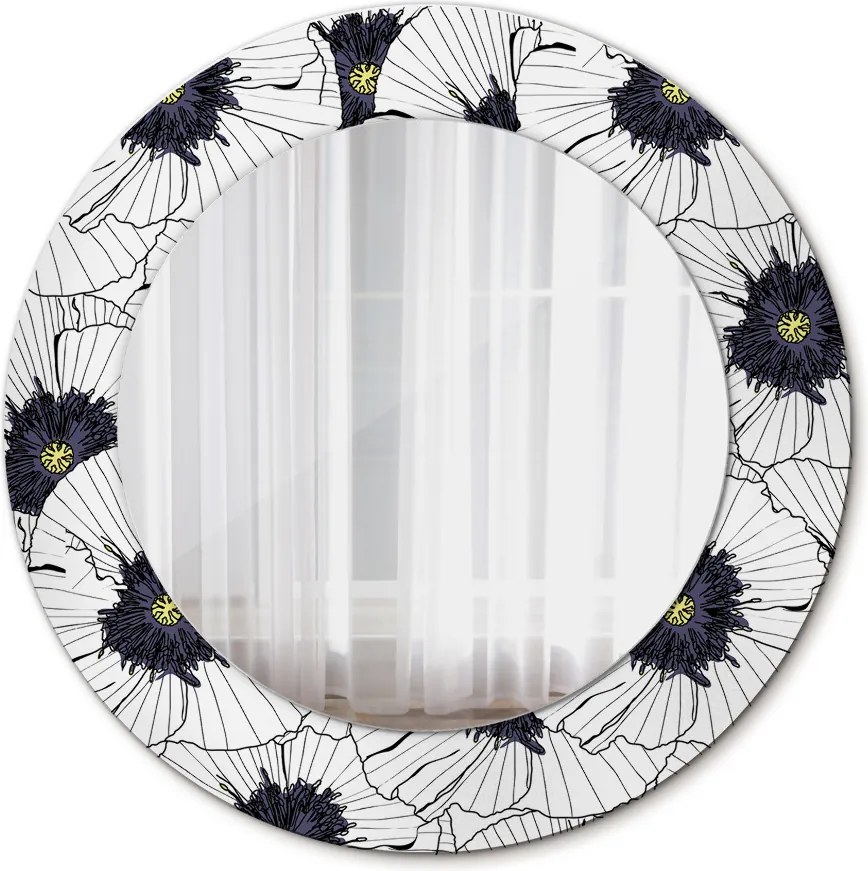 Lustro z nadrukiem okrągłe Liniowe kwiaty kompozycja