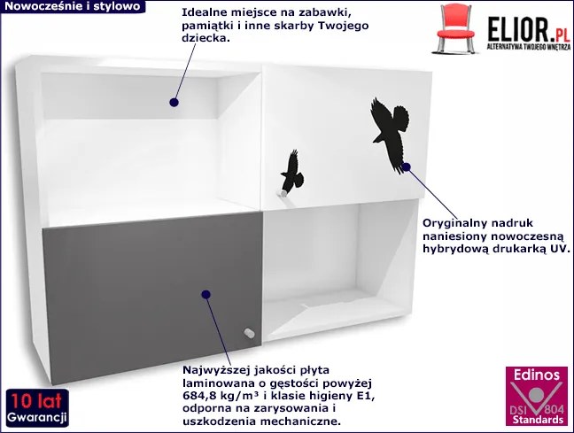 Biało-grafitowa szafka wisząca dziecięca Erwa 18X - 5 kolorów