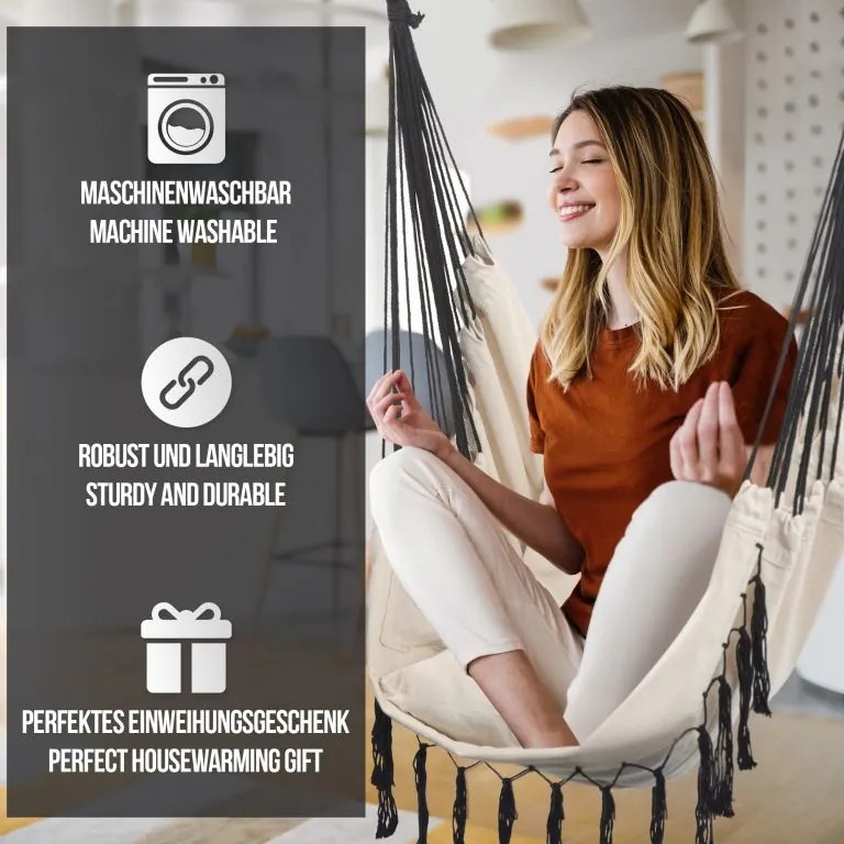 MIADOMODO Wiszący fotel bujany, beżowy