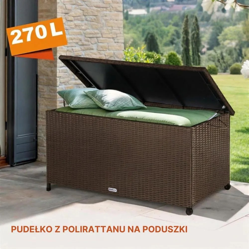 Polirattanowy pojemnik na schowek RICCO, 270L, 117x53x60cm, ciemnobrązowy Casaria
