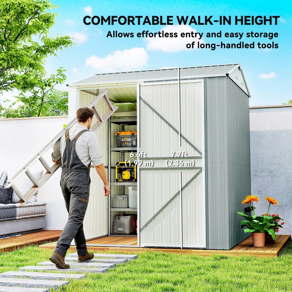 Outsunny Metalowy Domek Ogrodowy 3,5 m², Wysoki Zamykany Schowek z Pochyłym Dachem, Wentylacją i Rękawicami, 209 x 177 x 236 cm | Aosom PL