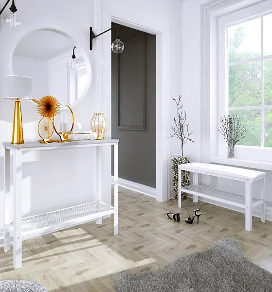 Nowoczesna konsola z półką biały + beton F1-S58