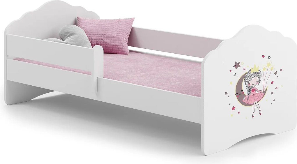 Łóżko dziecięce FALA 140x70 cm białe z materacem, stelażem z listew, demontowaną barierką i wbudowanym schowkiem