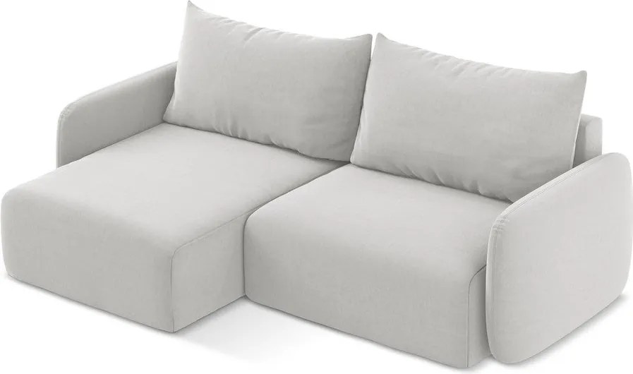 Jasnoszary aksamitny rozkładany/ze schowkiem narożnik (lewostronny/z szezlongiem) Kalena – Makamii