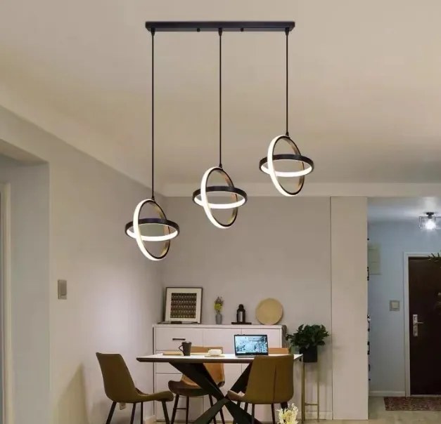 Lampa geometryczna LED z kloszem wisząca sufitowa AT54-3SL-Czarna