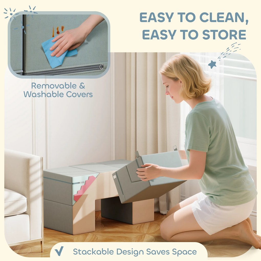 AIYAPLAY 2-częściowy zestaw miękkich klocków dla małych dzieci, sztuczna skóra, pianka, do wspinania, budowania, zabawy, Wielokolorowy