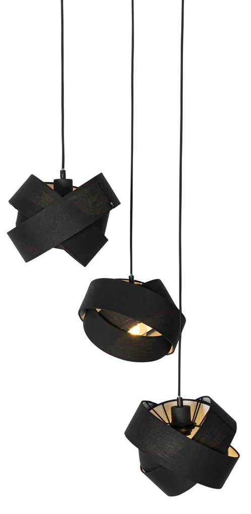 Nowoczesna lampa wisząca czarna 3-światłowa - Cloth Nowoczesny Oswietlenie wewnetrzne