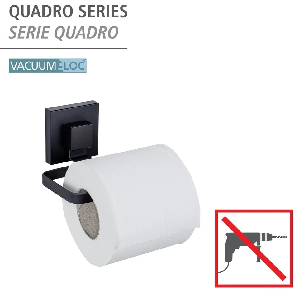 Czarny samoprzylepny uchwyt na papier toaletowy ze stali nierdzewnej Quadro – Wenko