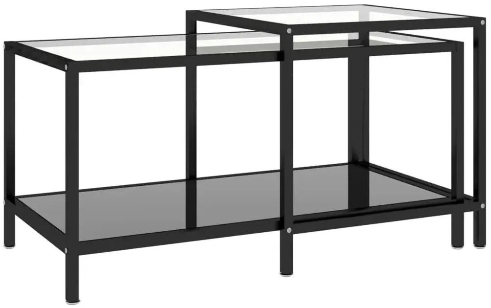 Komplet 2 szklanych stolików kawowych przezroczysty + czarny L9-S34