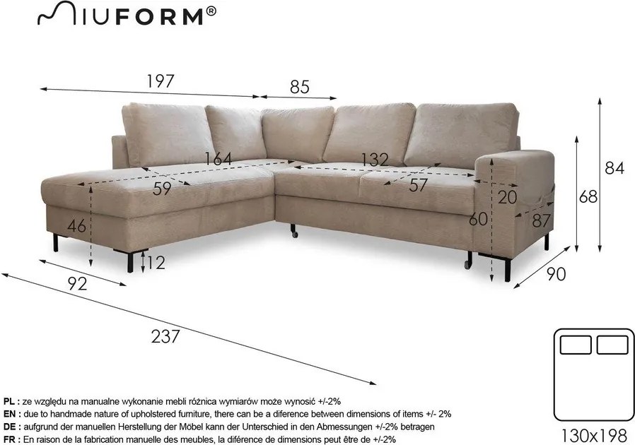 Różowy aksamitny rozkładany narożnik (lewostronny) Lofty Lilly – Miuform