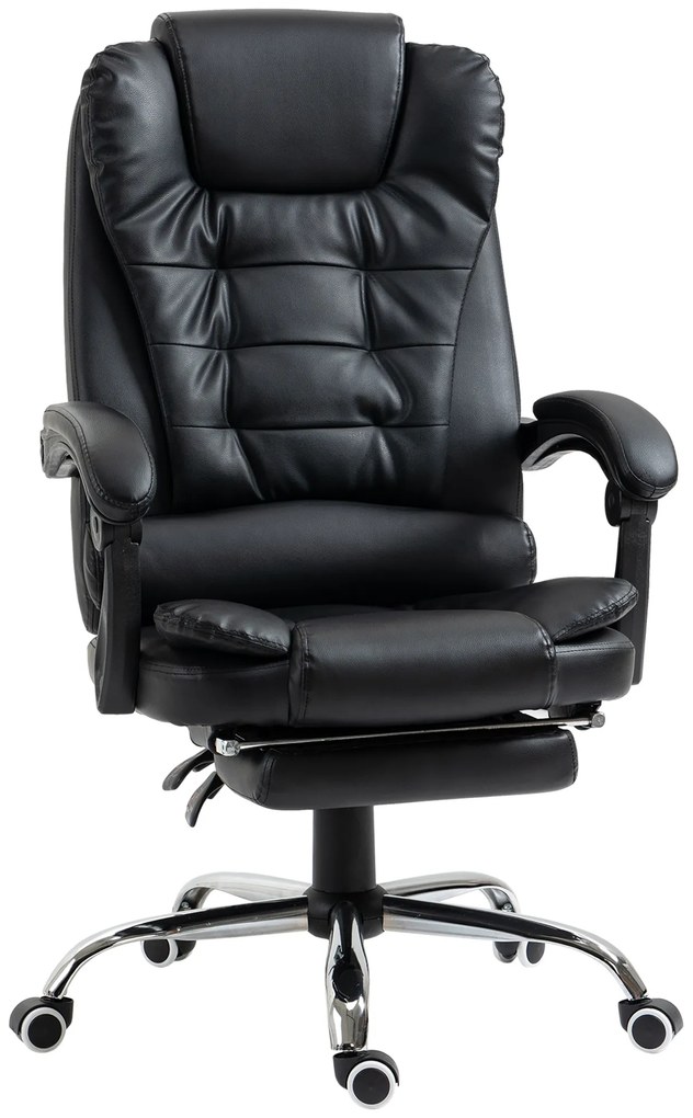 HOMCOM Fotel Biurowy z Podnóżkiem, Fotel do Biurka z Regulowanym Oparciem, Wysokość Regulowana, Czarny