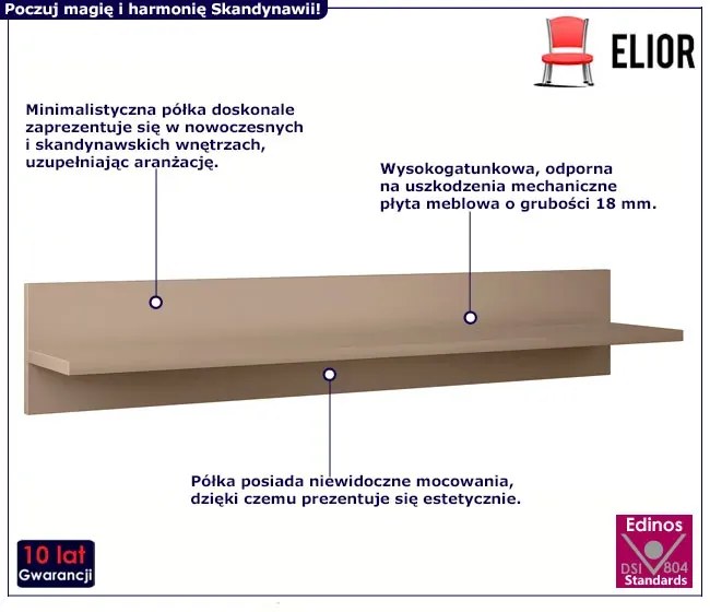 Minimalistyczna półka wisząca macchiato - Geza 12X