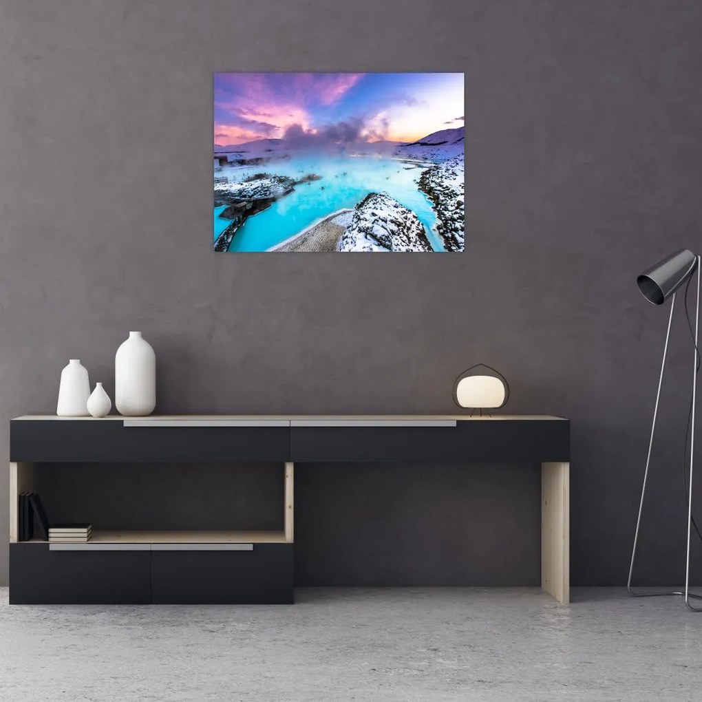 Obraz na szkle - Błękitna laguna na Islandii (70x50 cm)