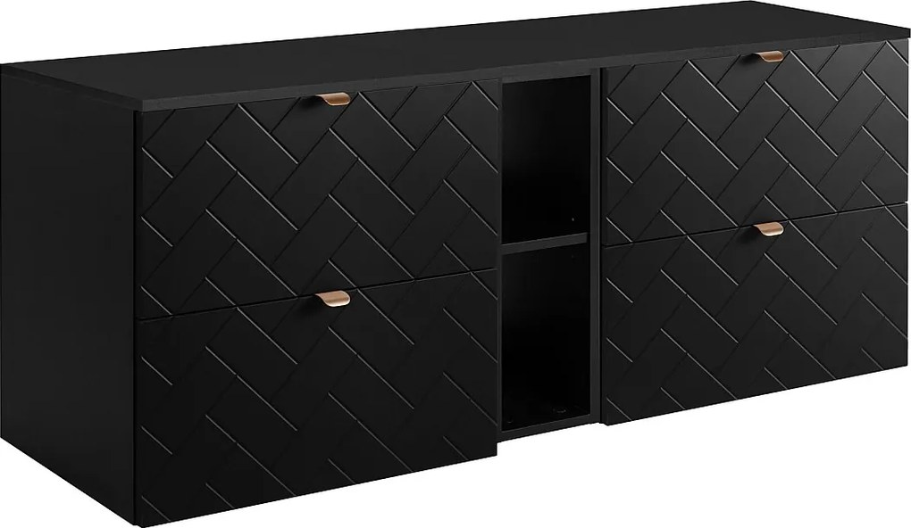 Meble łazienkowe, Czarny Mat, 140 x 57 x 46 cm, złote uchwyty