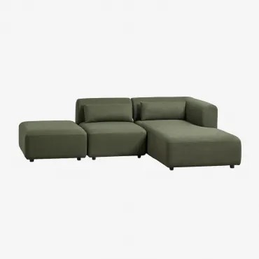 Dwuczęściowa Prawa Sofa Modułowa Z Szezlongiem I Pufą Fogler Chenille Salvia Zieleń - Sklum