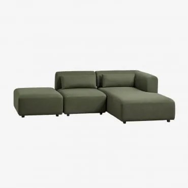 Sofa Modułowy Z Prawym Szezlongiem, 2-częściowy Z Pufą Fogler Tkanina Baranek Boucle Szałwiowa Zieleń - Sklum