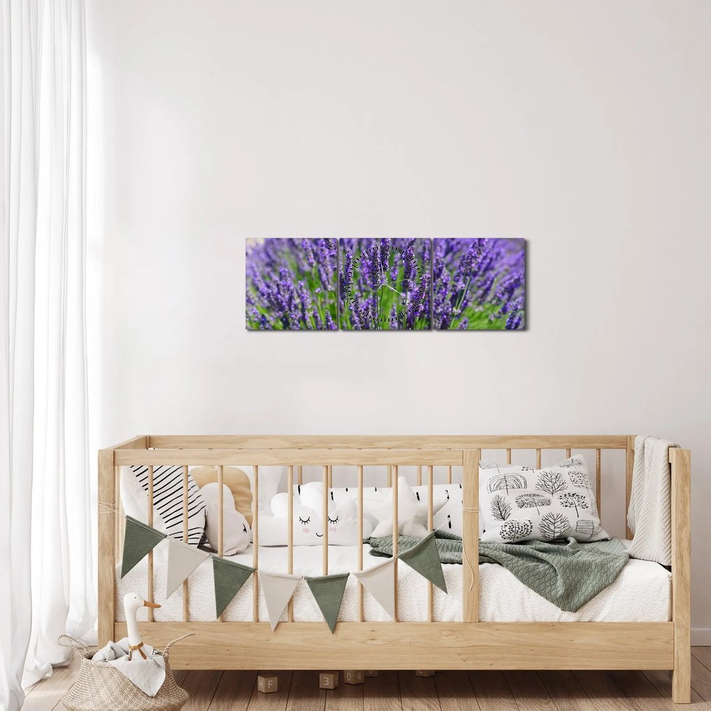 Obraz - lawenda (z zegarem) (90x30 cm)