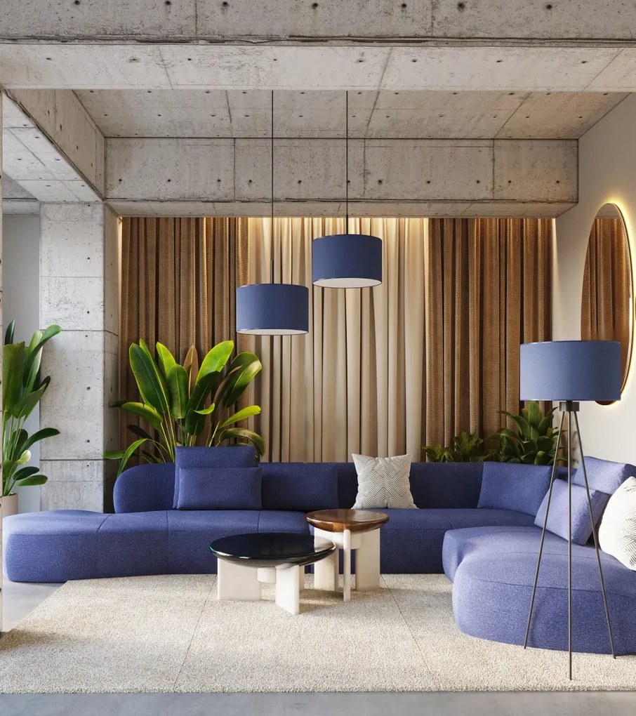 Granatowa lampa trójnóg z abażurem K8-Z90