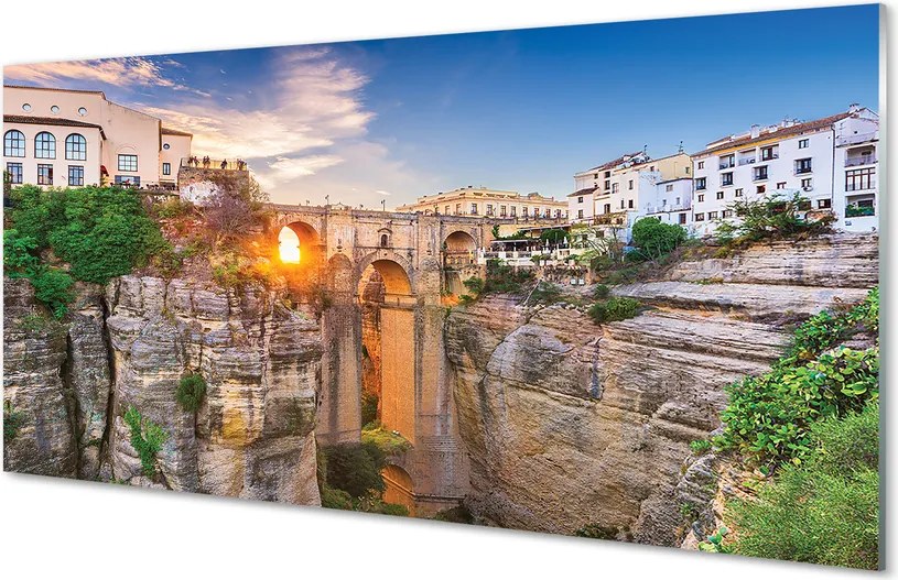 Panel Szklany Most nad Rzeką o Zachodzie Słońca