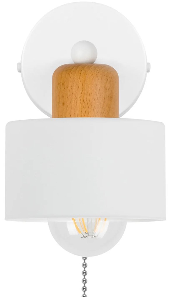 Biały kinkiet LED SHWD-BU1010WE jednopunktowy z metalu i drewna z włąc