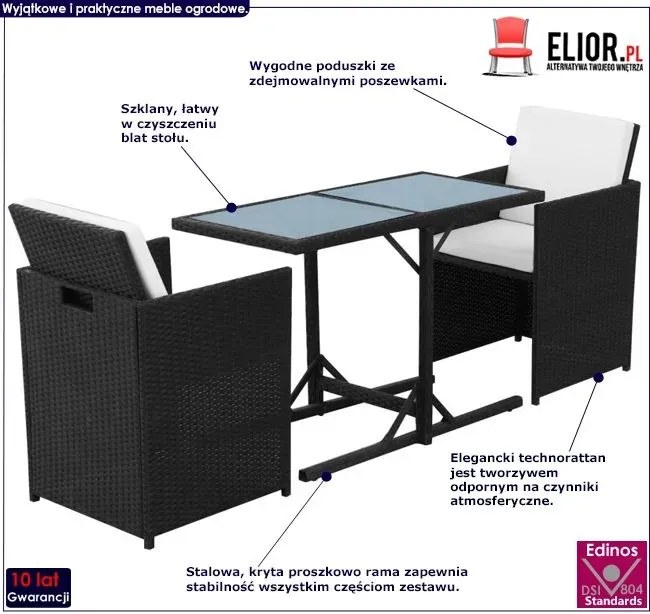 Zestaw czarnych mebli ogrodowych - Stant 3X