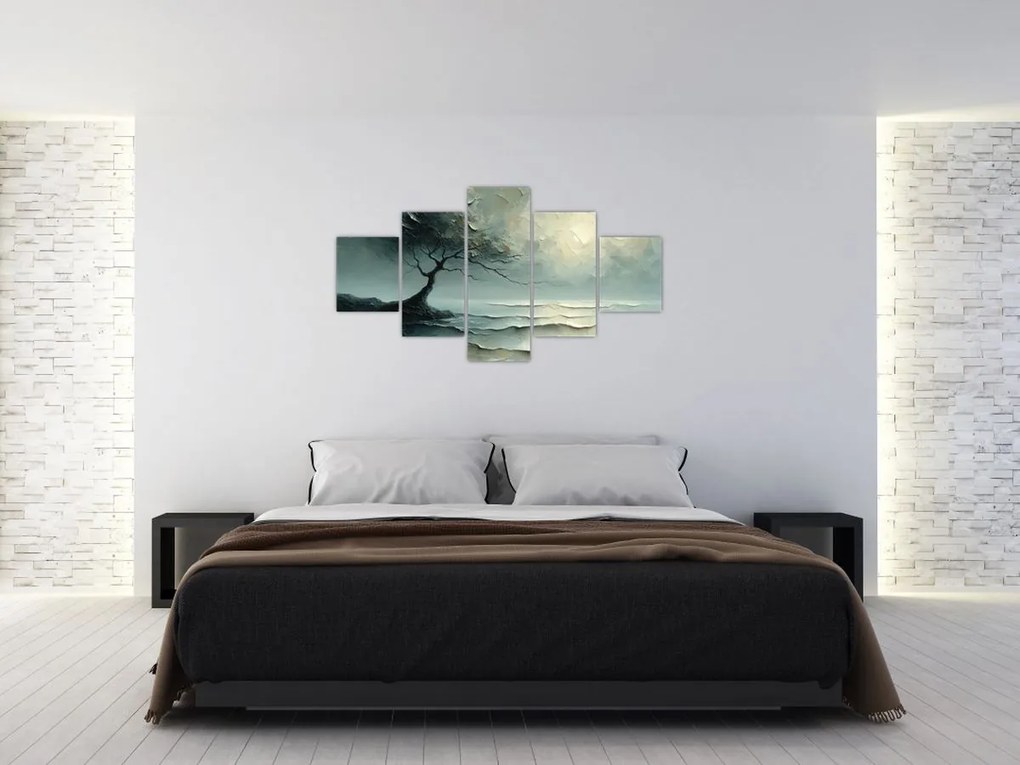 Obraz - Obraz olejny przedstawiający drzewo z oceanem (125x70 cm)