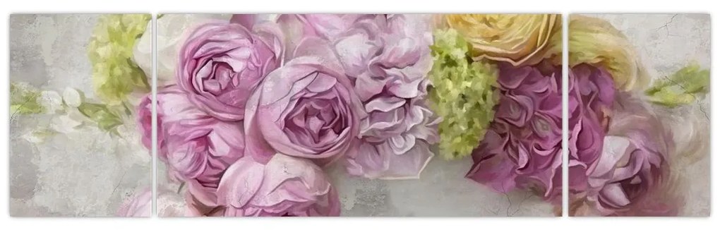 Obraz - Kwiaty na ścianie w pastelowych kolorach (170x50 cm)