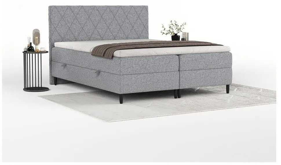 Szare łóżko boxspring ze schowkiem 180x200 cm Gwen – Maison de Rêve