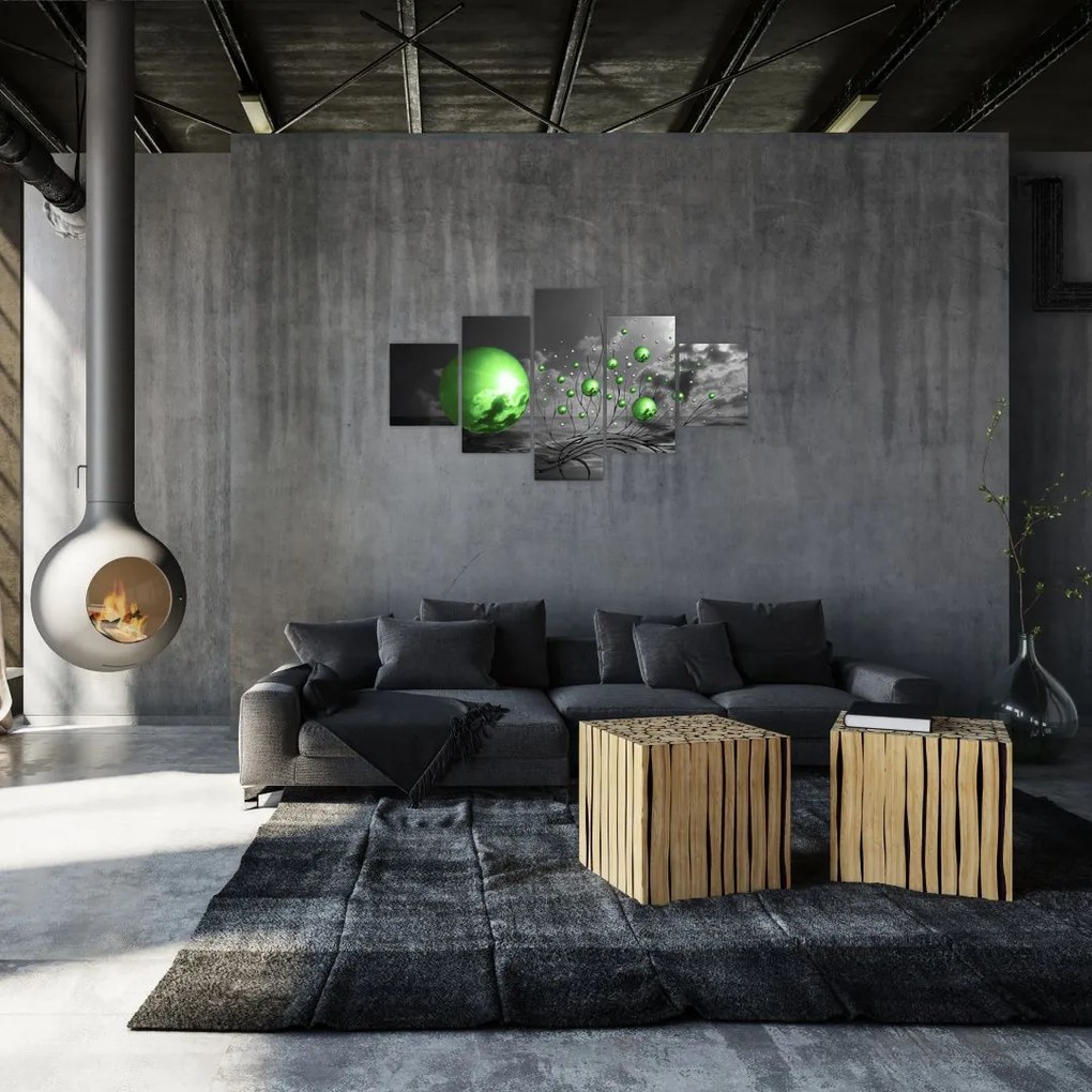 Obraz zielonych abstrakcyjnych kul (125x70 cm)