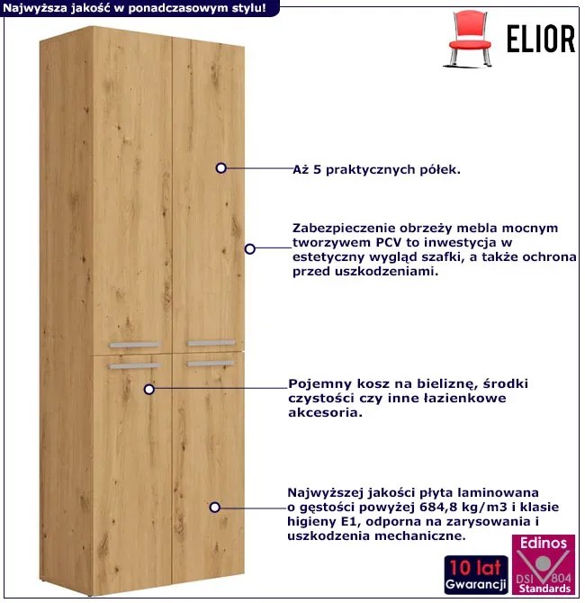 Szafka łazienkowa z koszem dąb artisan - Kemi 3X