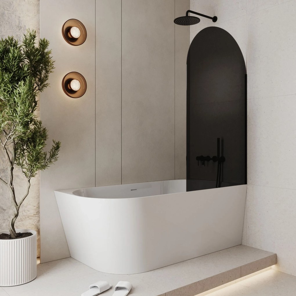 Parawan nawannowy półokrągły MOLIS Oval Black szkło czarne | Różne rozmiary : Kolor profili kabiny - chrom / srebrny, Rozmiar - 70x140 cm