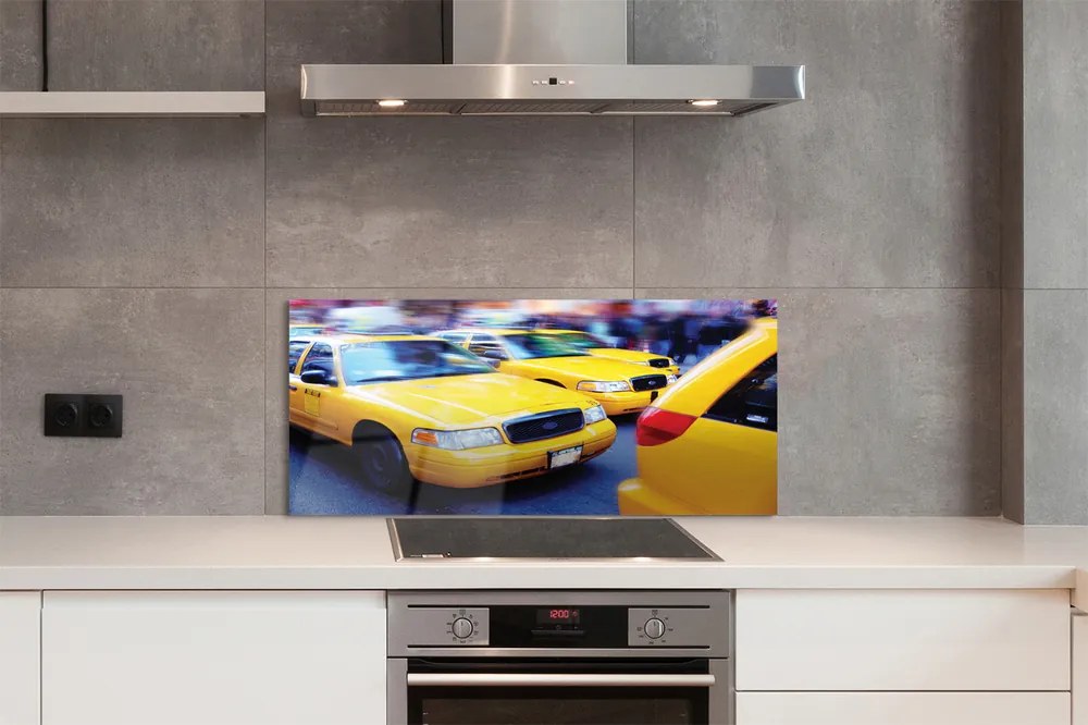 Panel szklany do Kuchni Żółta Taksówka w Mieście
