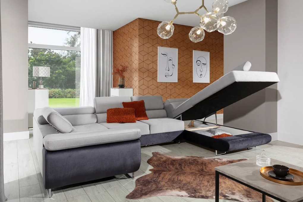 Narożnik z funkcją spania LETTO czarny/biały prawy ELTAP