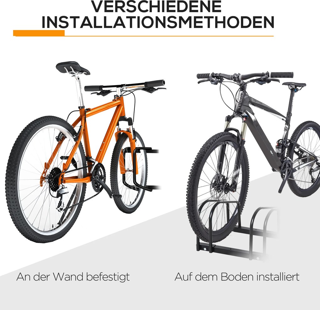 HOMCOM Stojak na 4 rowery Trwały i odporny na warunki atmosferyczne Montaż na ścianie lub podłodze Stal Srebrny 110x33x27cm | Aosom PL