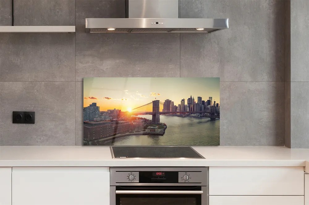 Panel szklany do Kuchni Wschód Słońca nad Mostem Rzecznym