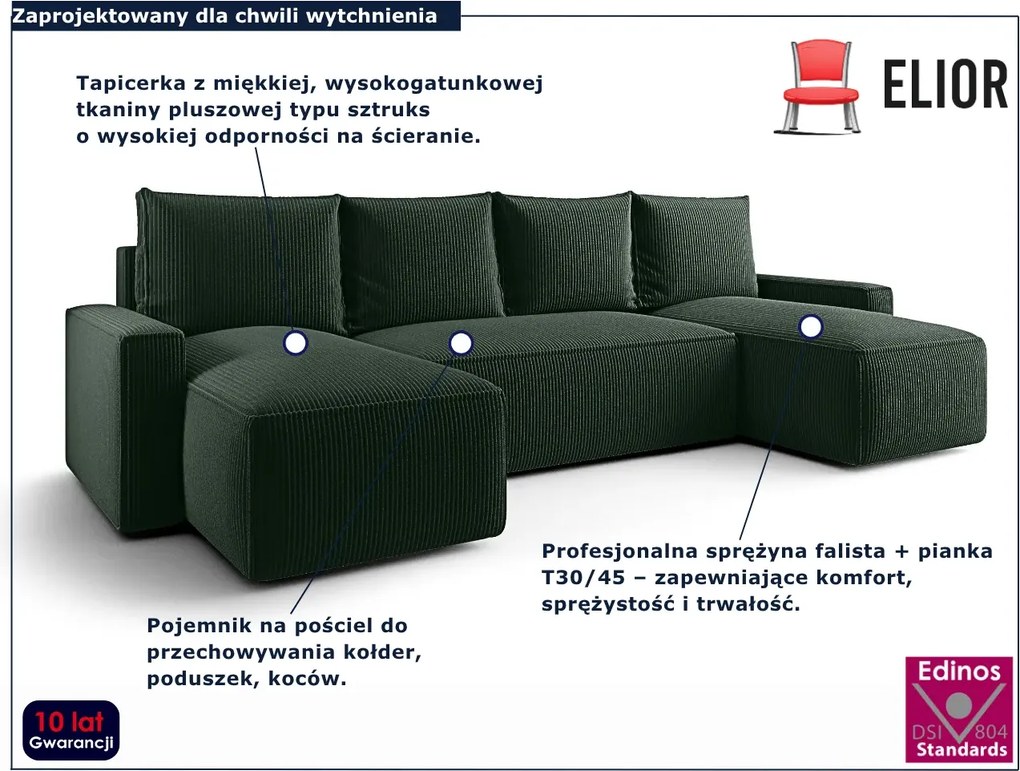 Zielony narożnik sztruksowy z pojemnikiem Z5-N26