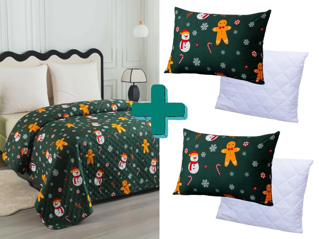 Zestaw prezentowy do sypialni SNOWMAN AND GINGERBREAD, zielony