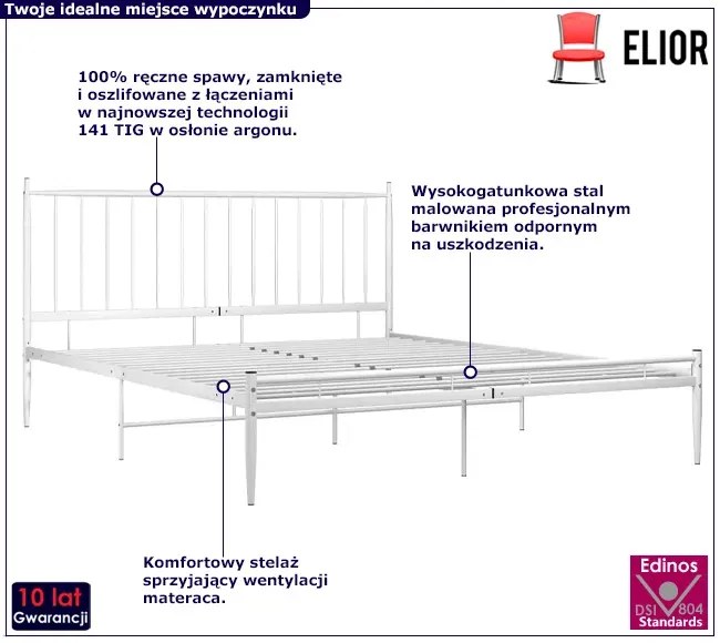 Białe industrialne metalowe łóżko małżeńskie 200x200 cm - Aresti