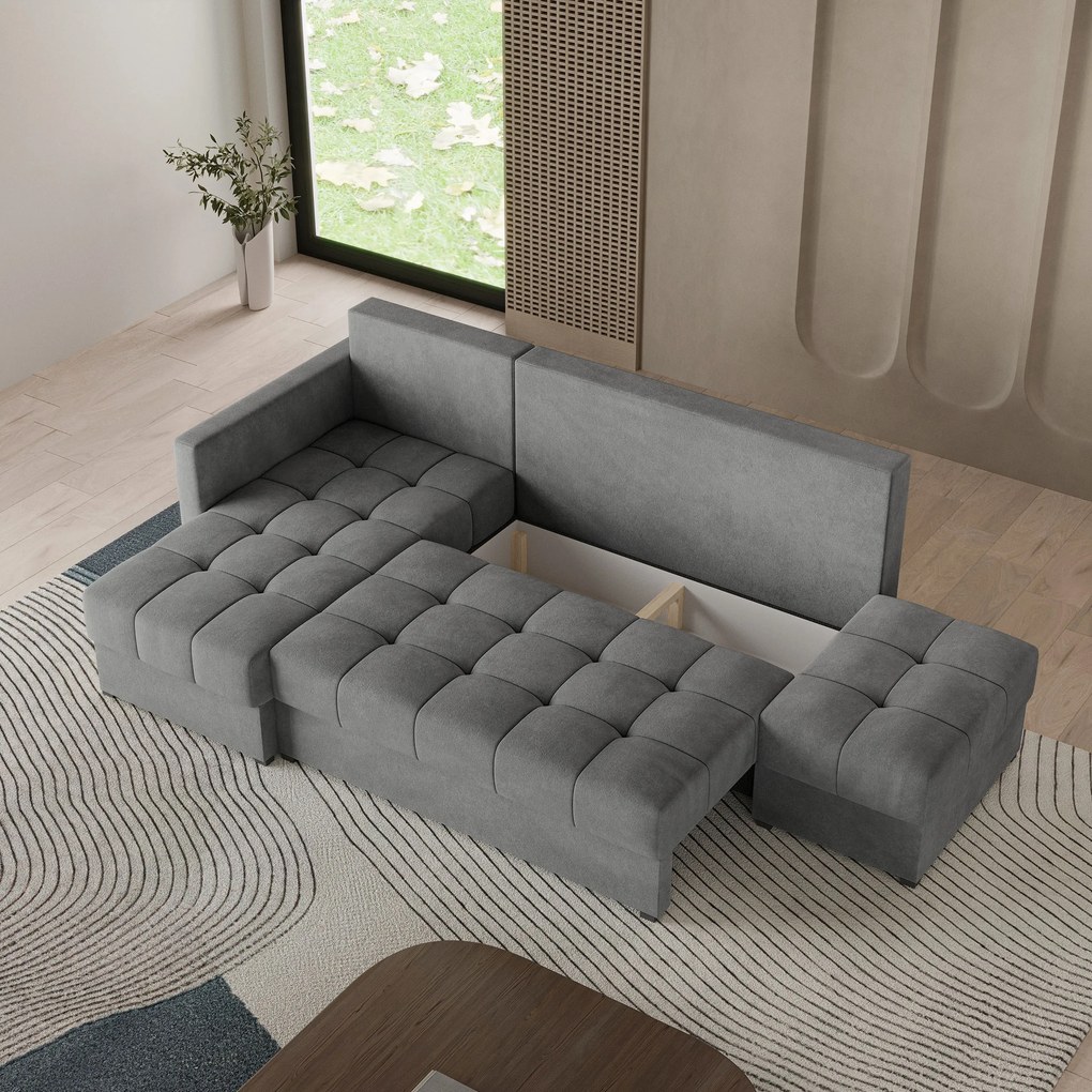 Masseno Narożnik LUMARI z funkcją spania i pojemnikiem na pościel Narozniki L, Rozkładana sofa - Szary, KRONOS 15