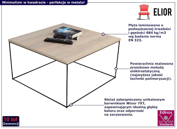 Druciany stolik kawowy w stylu industrialnym dąb sonoma W7-R79