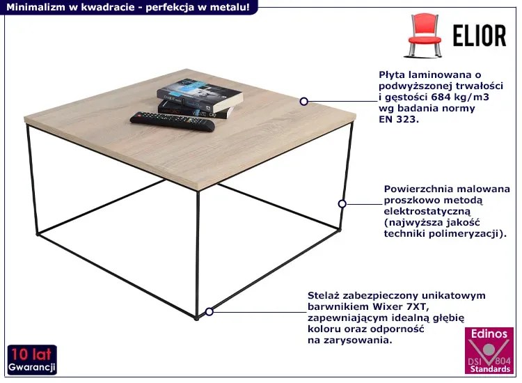 Druciany stolik kawowy w stylu industrialnym dąb sonoma - Welos 4X