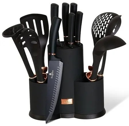 Berlinger Haus 12-częściowy zestaw przyborówkuchennych w stojaku Black Rose Collection