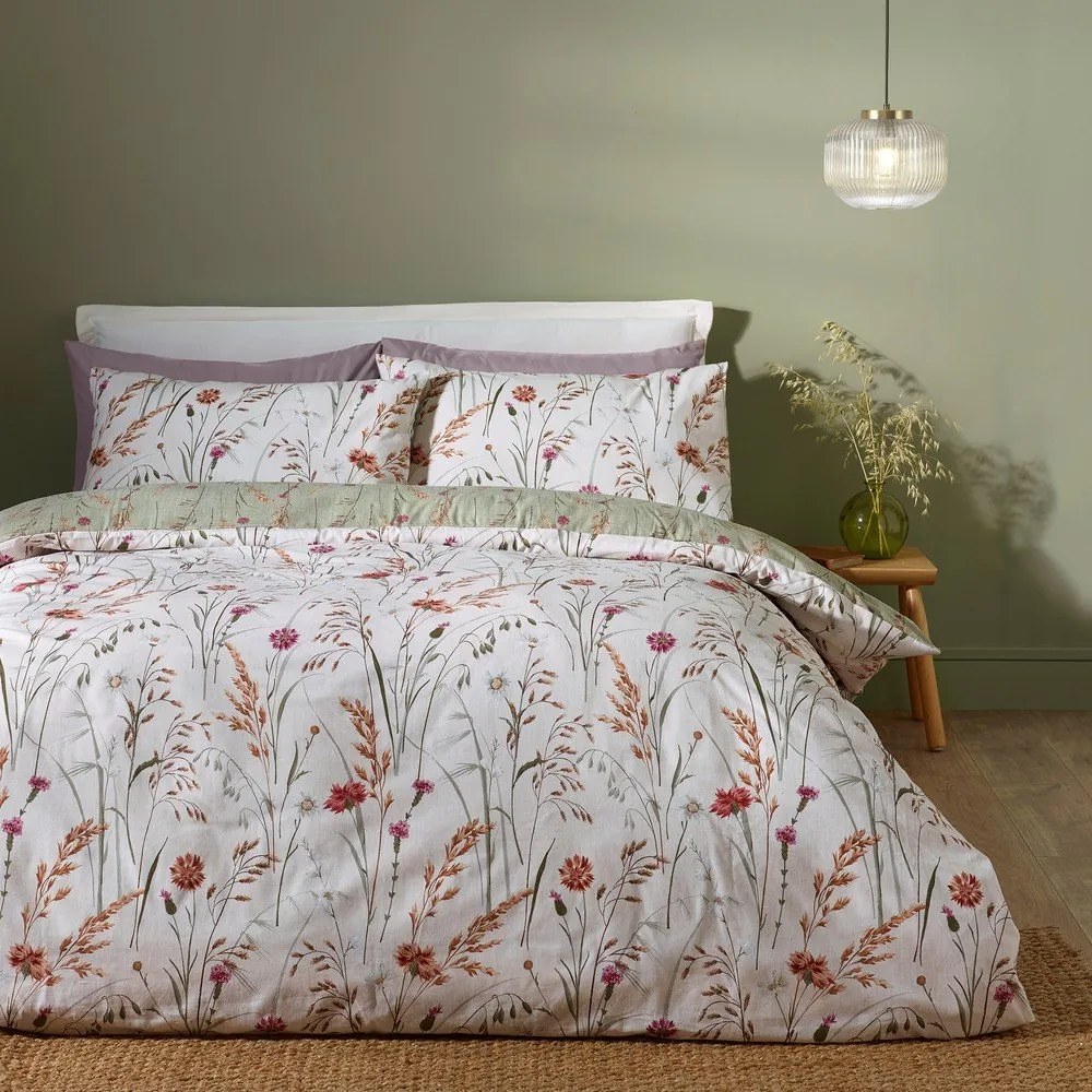 Zielono-brązowa flanelowa pościel dwuosobowa 230x220 cm Grasmere Floral – Catherine Lansfield