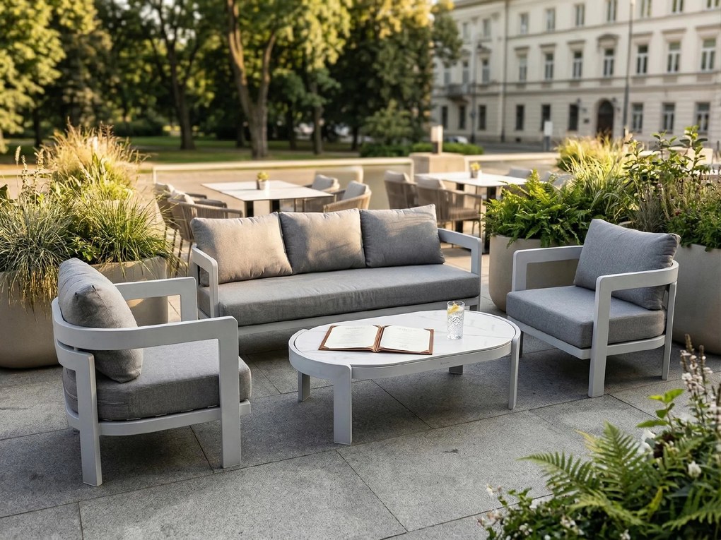 Zestaw mebli ogrodowych biały, trwały, nowoczesny